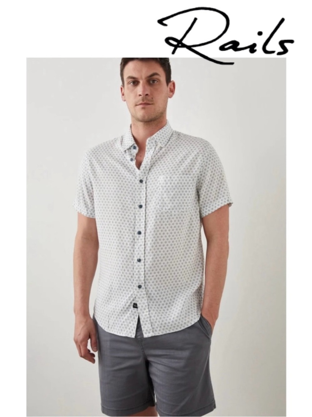 RAILS Carson Diamond Geo Cream Button Down Shirt Short Sleeve Linen Luxury Men S